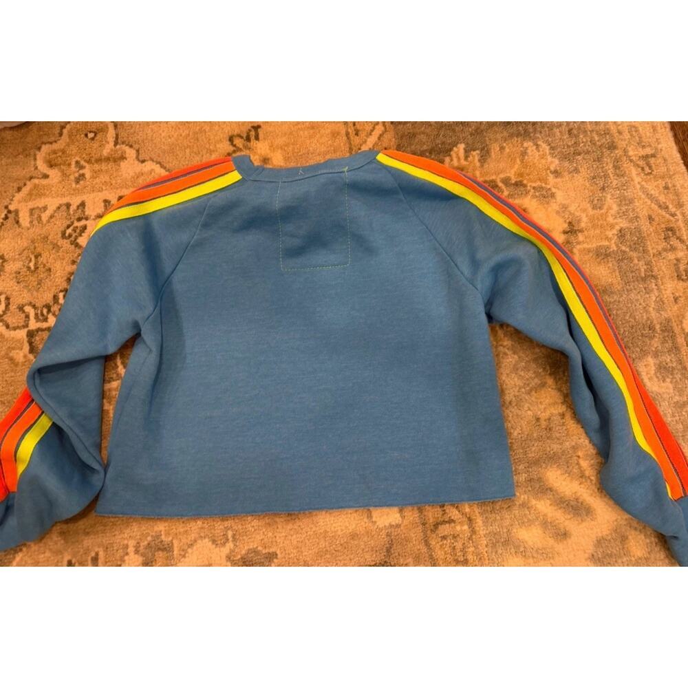 Aviator Nation Blue Crewneck Rainbow Stripe Cropped Sweatshirt Sz S NWT $220 - Picture 6 of 16